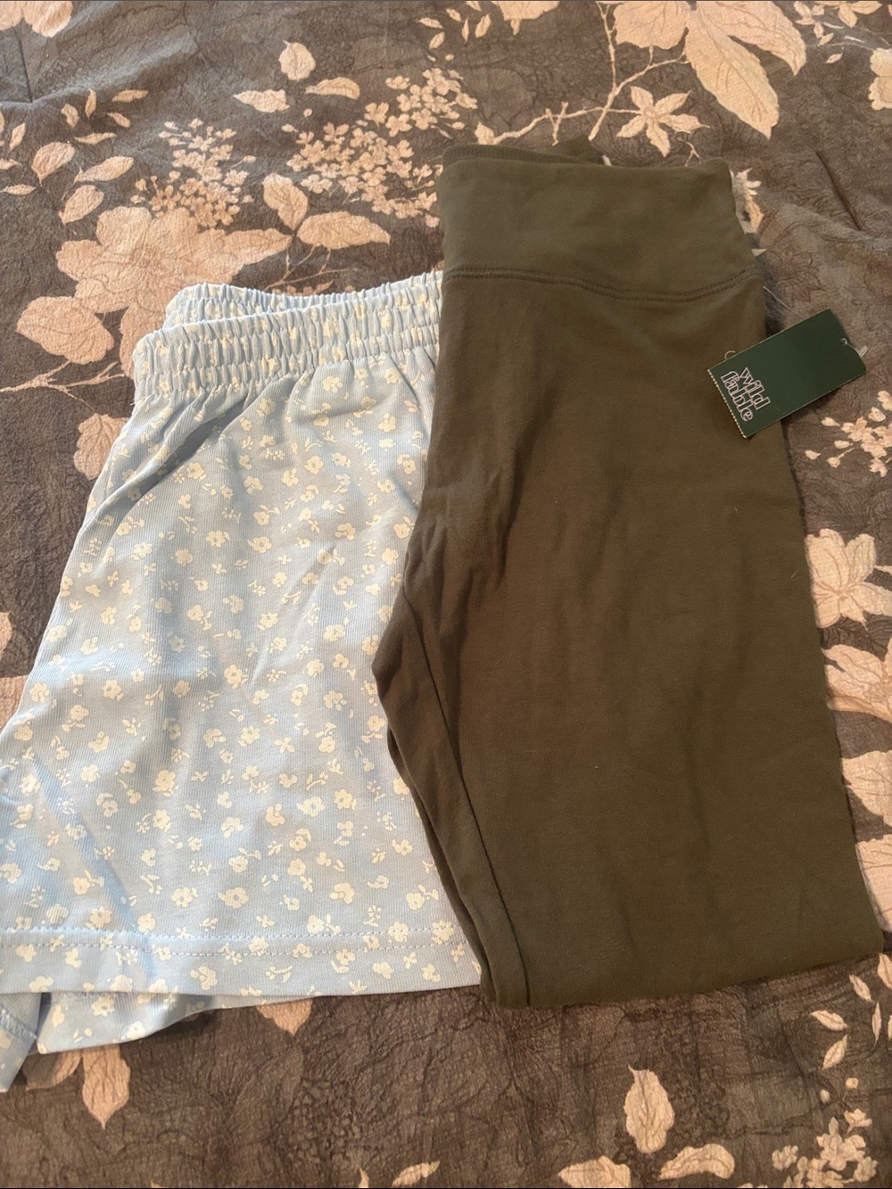 Wild fable Olive Green Leggings and Light Blue Floral Shorts Set